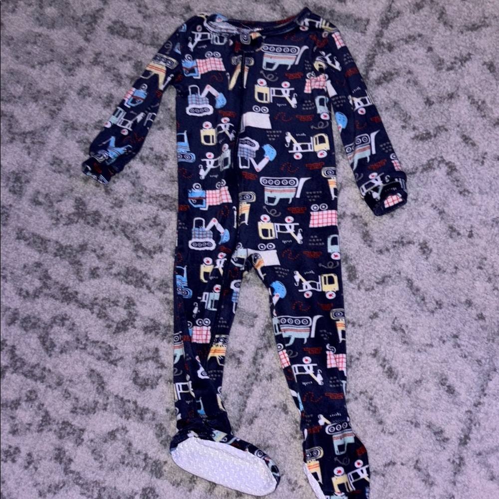 Kids One Piece Pajamas - Blue Construction Print